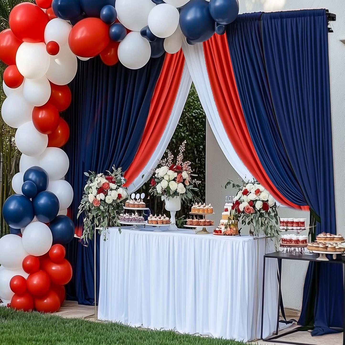 30×12ft Navy Blue Wrinkle Free Backdrop Curtain for Wedding Parties, 6 Panels 5×12ft Long Soft Silky Polyester Backdrop Drapes Photo Back Drop Curtains for Birthday Photography Background Cloth