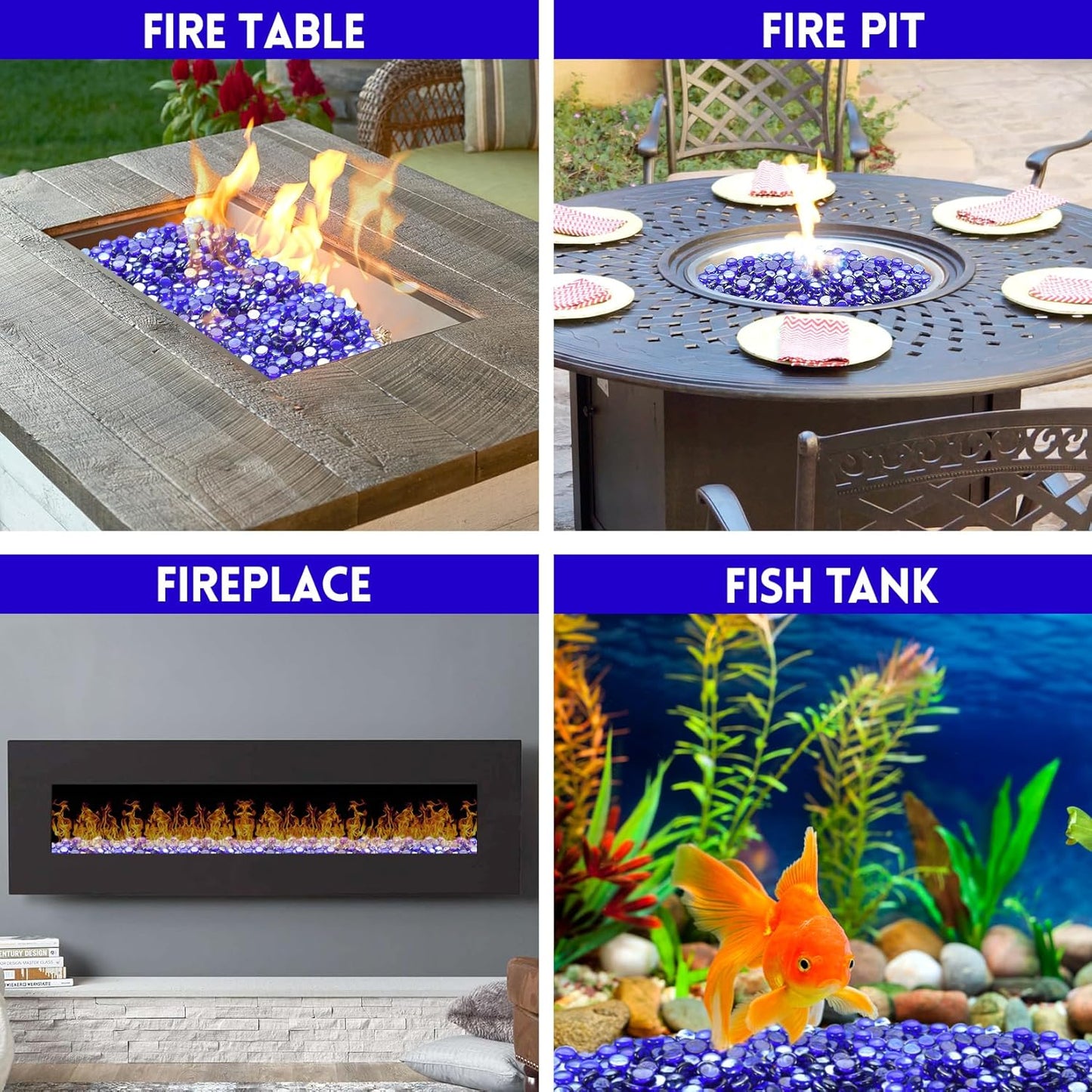 Cobalt Blue Fire Glass for Propane Fire Pit, Fireplace and Outdoor Decorative, Firepit Rocks 20 Pounds, High Luster 3/4 Inch Round Glass Beads