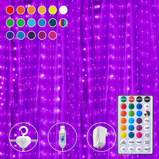 16 Colors Changing Curtain Lights - 250 LED 9.8 X 8.8 FT Fairy String, 7 Modes Twinkle with Remote, Backdrop Wall Hanging Dripping for Bedroom Backyard Halloween Christmas Decor
