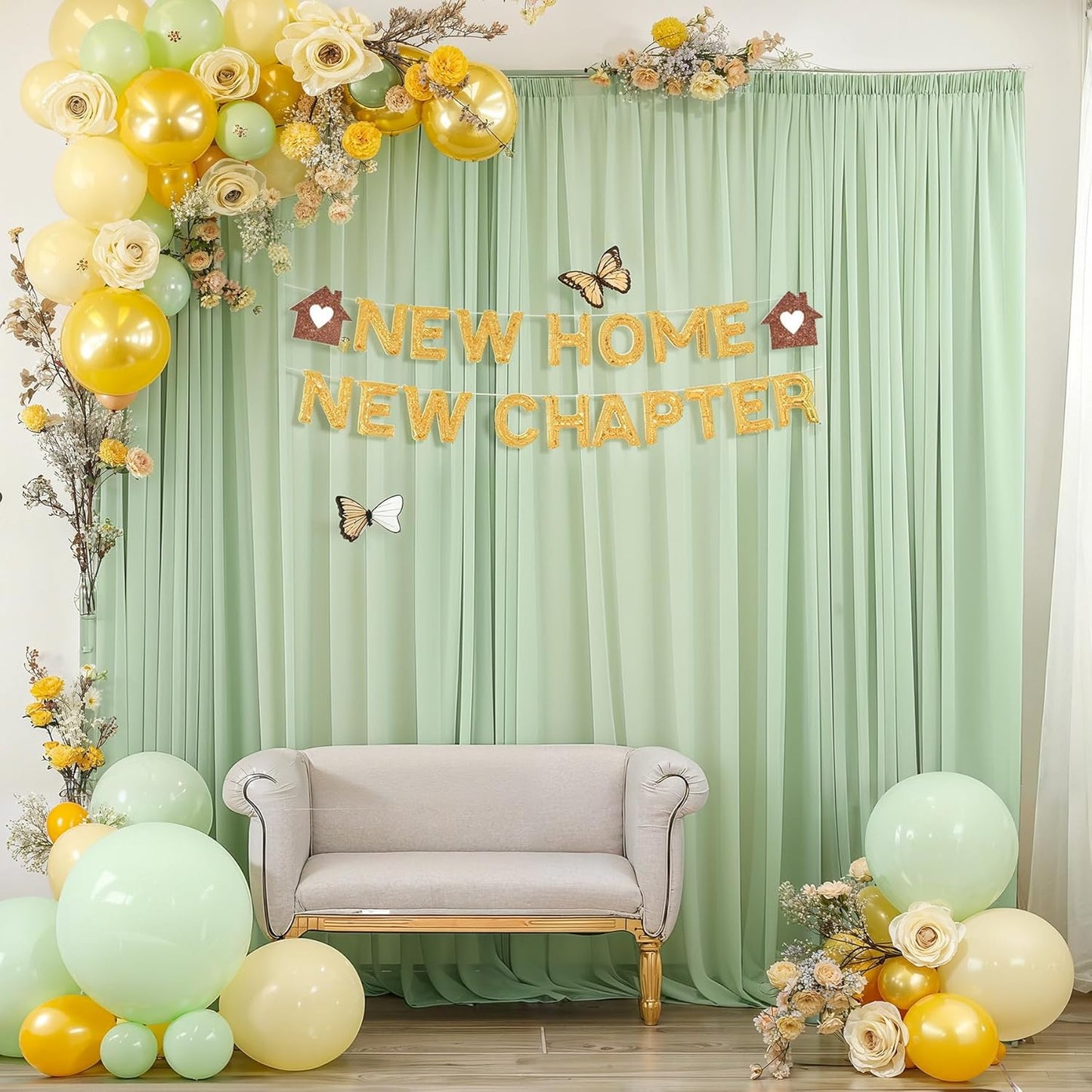 10ft x 10ft Sage Green Backdrop Curtains, Wrinkle-Free Sheer Chiffon Fabric Backdrop Drapes for Wedding Arch Party Ceremony Stage Photo Decoration