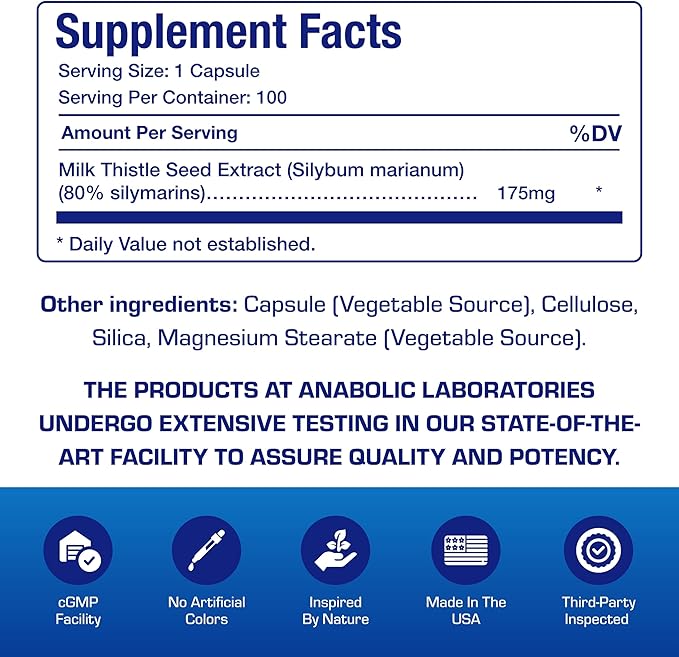 Silymarin Milk Thistle Extract Capsules - Clinical Milk Thistle Liver Supplements for Women & Men with Standardized 80% Silymarin for Liver Cleanse Detox Support - Vegan Made in the USA - 100 Servings