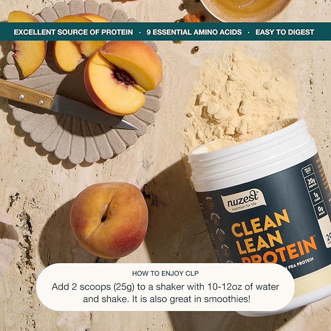 Nuzest - Pea Protein Powder - Clean Lean Protein, Premium Vegan Plant Based, Dairy Free, Gluten Free, GMO Free, Naturally Sweetened Protein Shake, Smooth Vanilla, 20 Servings, 1.1 lb