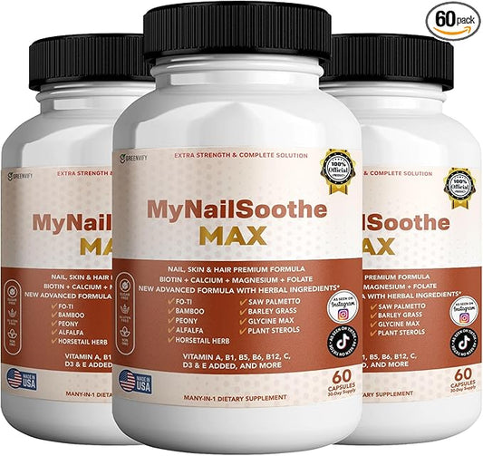 MyNailSoothe MAX Hair, Skin & Nail Supplement, 60 Capsules, with Biotin 5000mcg, Vitamins, Minerals & Herbal Blend (3)