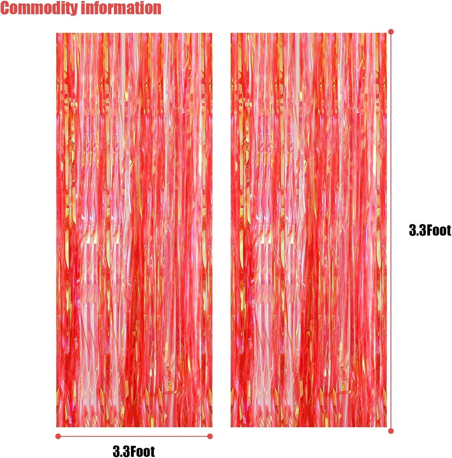 CANREVEL 2 Pack 3.2x6.5 Feet Iridescent Foil Fringe Backdrop Curtains, Clear Red Tinsel Photo Booth Props Streamers Party Decorations for Birthdays Christmas Valentines Day Party