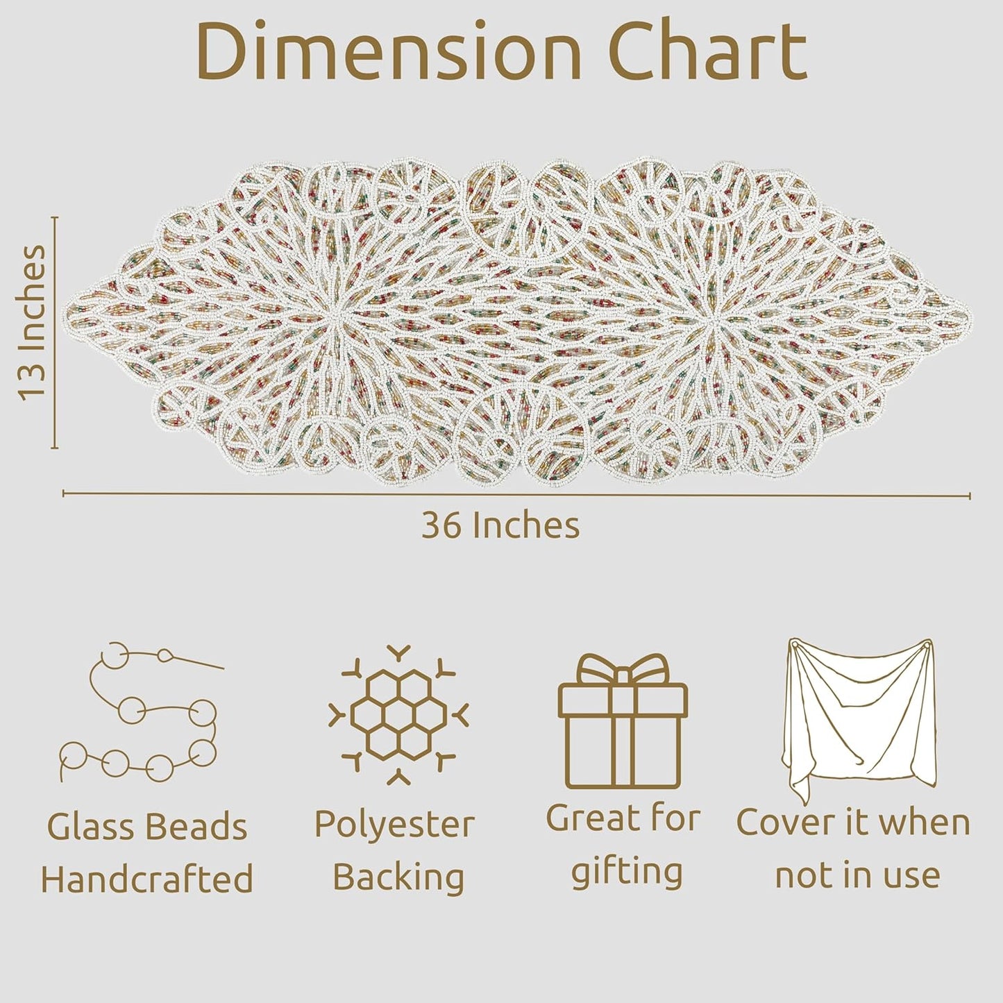 Handmade Beaded Table Runner, 13x36 Inches Lightweight Decorative Table Runner, Perfect for Dining/Wedding/Party/Everyday Use & Easy to Clean, Elegant Beaded Runner (Multi) - CLEENTABLE