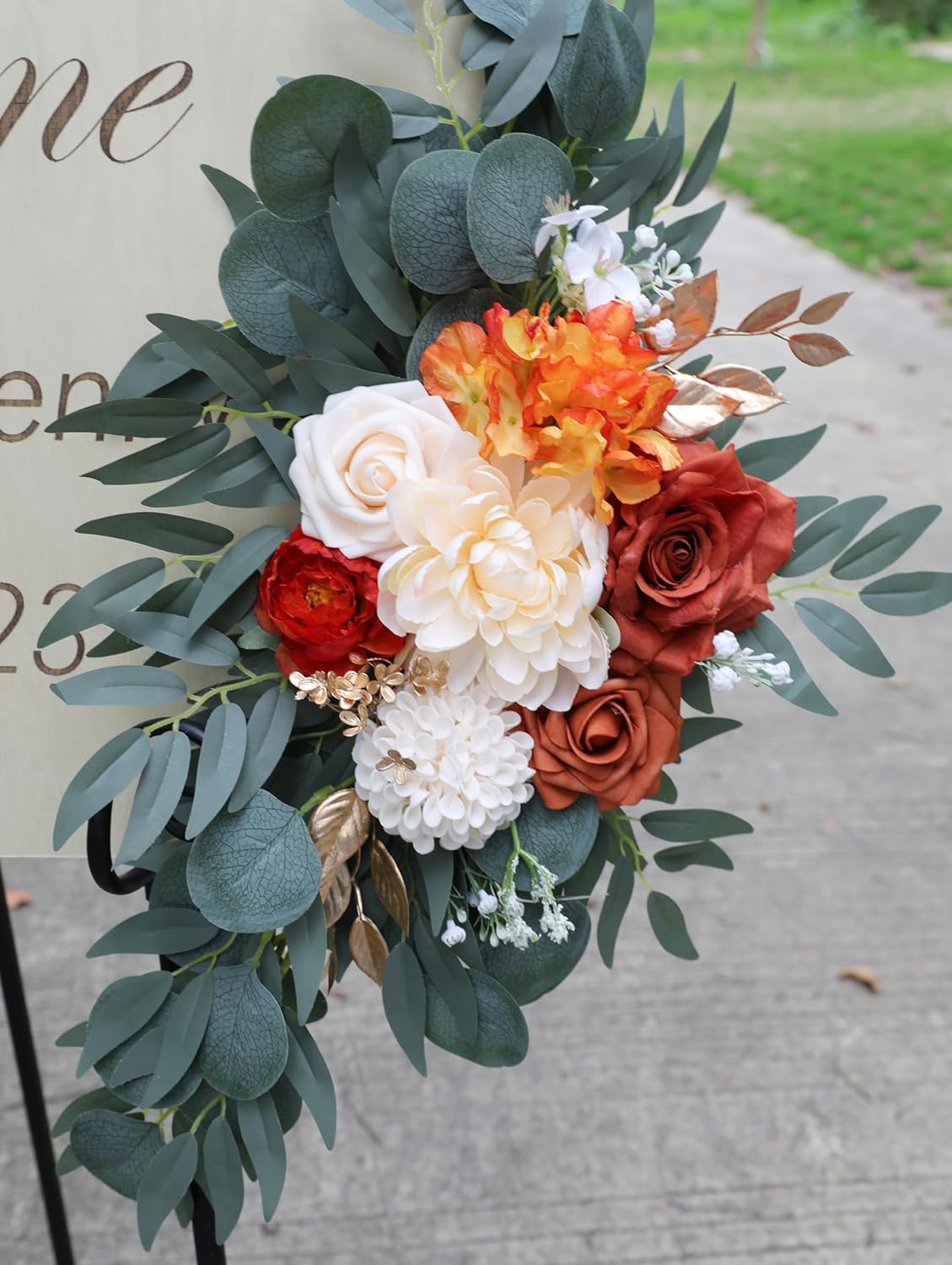 ponatia Wedding Arch Flowers (Pack of 2), Artificial Burnt Orange Wedding Flowers for Wedding Welcome Signs Decorations and Arch Flowers for Wedding Ceremony Reception (Burnt Orange & Ivory)
