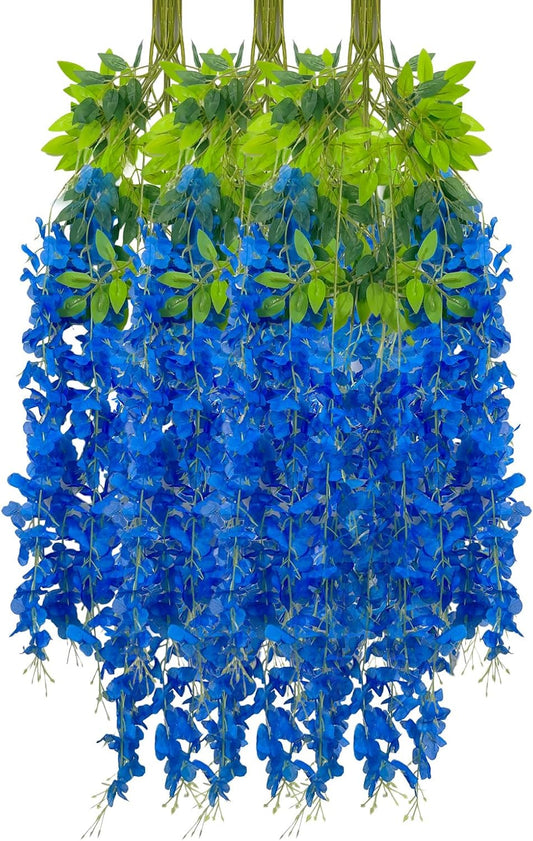 12 Pack Royal Blue Wisteria Hanging Flowers Garland, 3.77 Feet Artificial Flower Vines, Fake Wisteria, Artificial Vines Hanging Garland for Backdrop Outdoor Yard Garden Decor