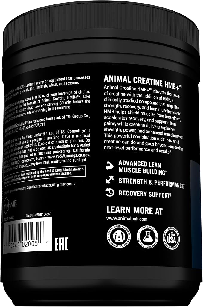 Animal Creatine HMB Powder – 5g Creatine + 3g myHMB with Electrolytes for Recovery & Daily Energy – Dragon Berry Flavor, 30 Servings