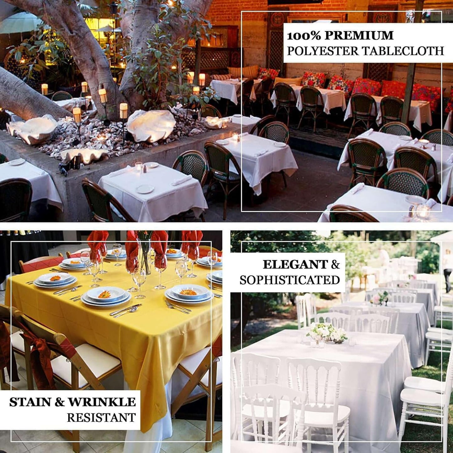 Efavormart 90" Square Polyester Table Overlay for Wedding Kitchen Dining Events - Champagne