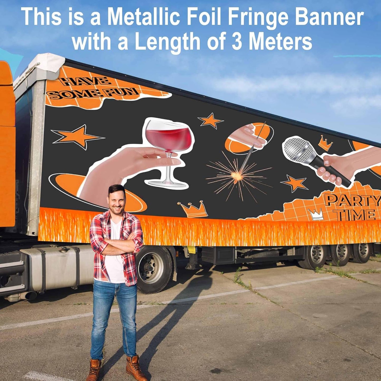 6 Pack 10 Ft Macaron Orange Foil Fringe Garland Metallic Streamers Tinsel Banner Wall Hanging Garland Backdrop for Parade Floats, Halloween, Christmas, Thanksgiving, New Year Party Decorations