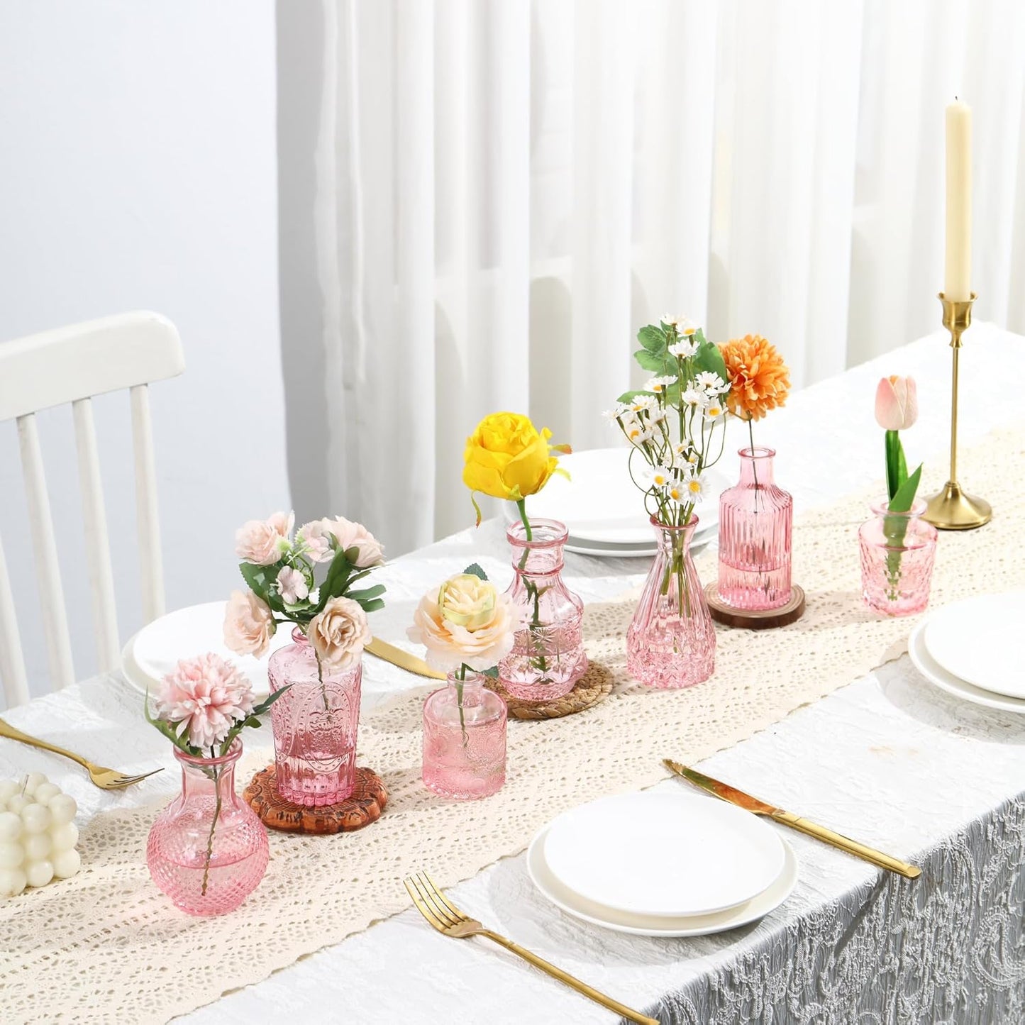 Bud Vases in Bulk 30, Small Vase for Flowers, Small Flower Vase for Centerpieces, Pink Glass Vases for Centerpieces, Mini Vintage Vases for Wedding Table Decor