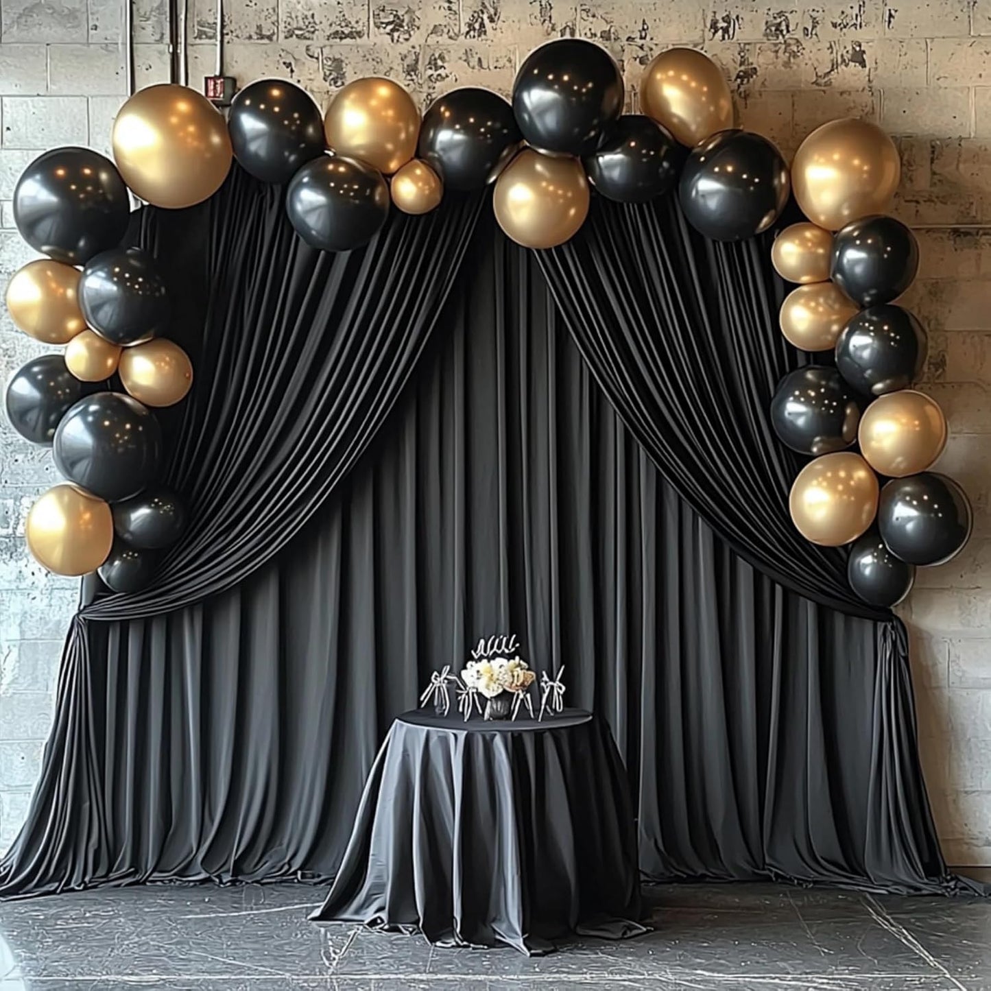 50ftx12ft Wrinkle Free Black Backdrop Curtain, 10 Panels 12FT Height Black Wedding Backdrop Drapes, Silky Polyester Back Drop Cloth for Birthday Photography Background Party Backdrop Draping