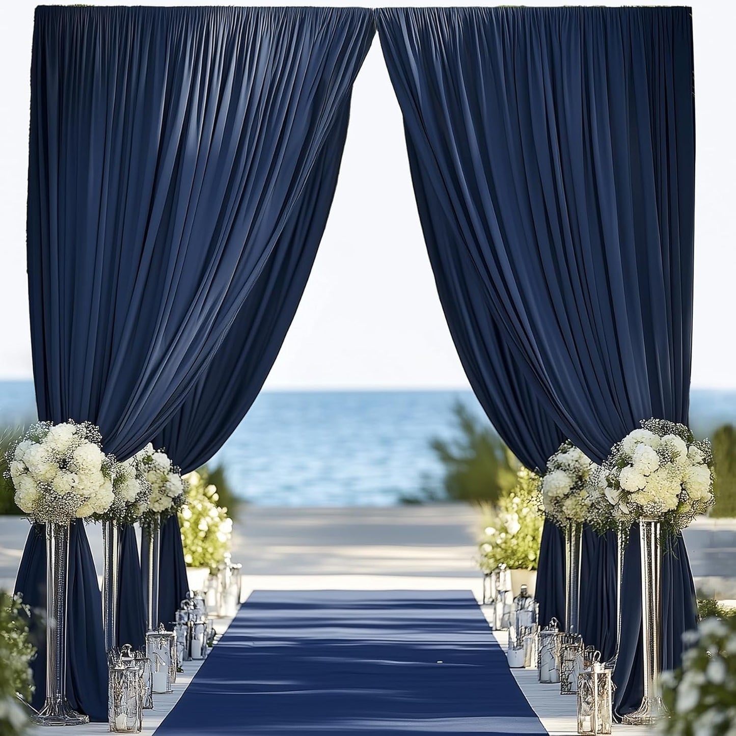 60ftx12ft Wrinkle Free Navy Blue Backdrop Curtain, 12 Panels 12FT Height Navy Blue Wedding Backdrop Drapes, Silky Polyester Back Drop Cloth for Birthday Photography Background Party Backdrop Draping