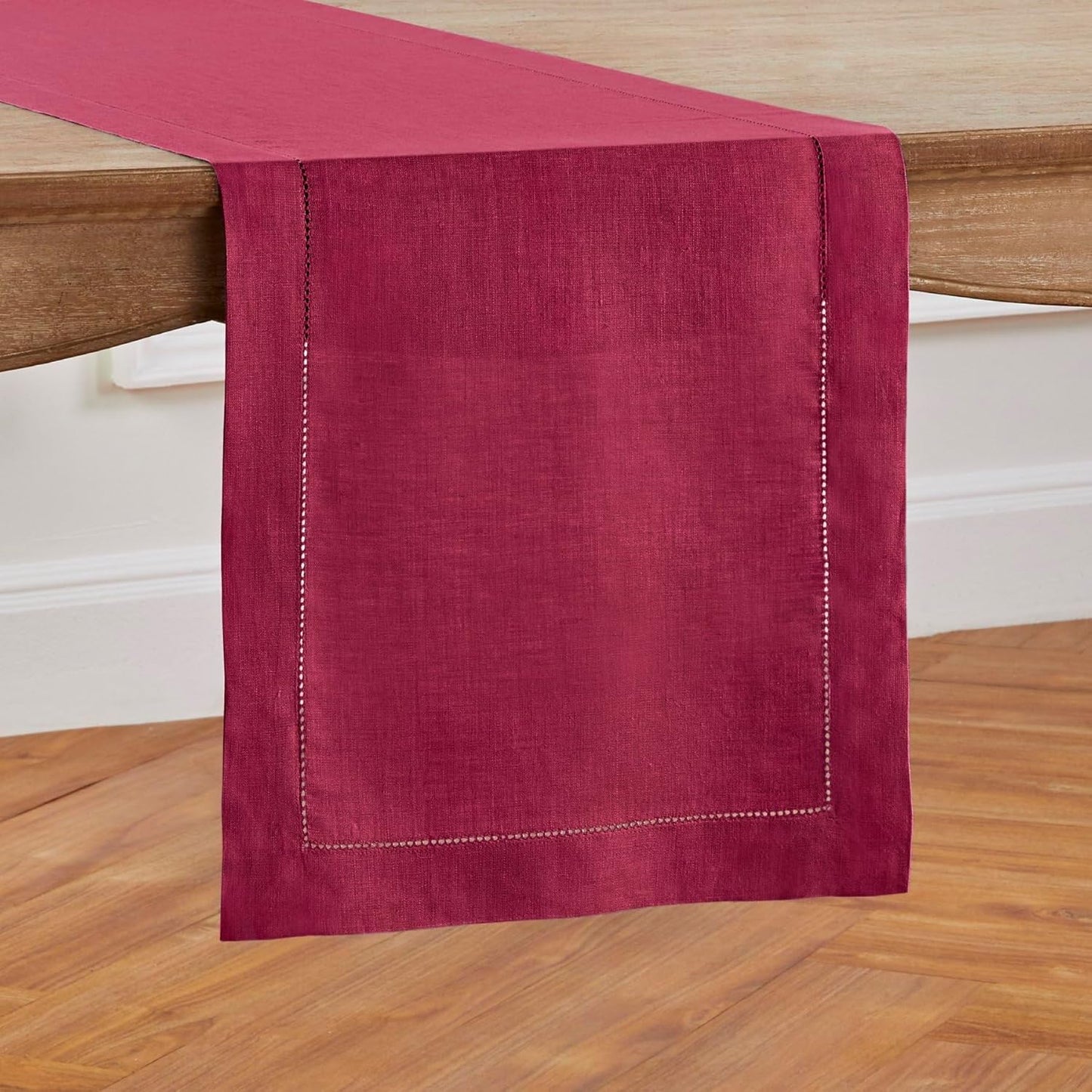 Solino Home Linen Table Runner 60 Inches - 100% Pure Linen Beet Hemstitch Table Runner 14 x 60 Inch Ideal for Dresser and Coffee Tables - Fall, Thanksgiving, Christmas, Holiday - Classic Hemstitch