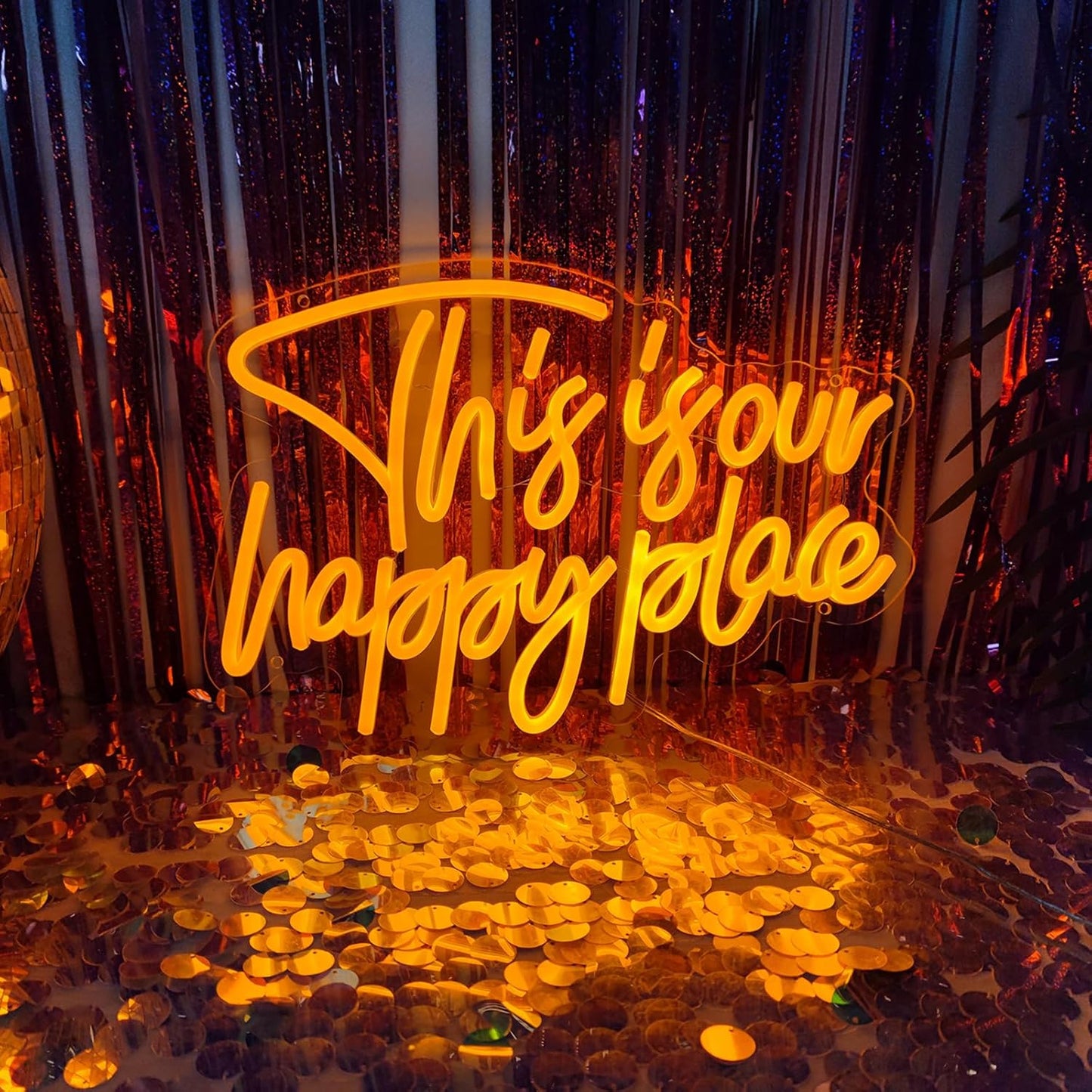 This is Our Happy Place Neon Signs for Wall Decor, My Happy Place LED Light Sign This is Our Place We Make The Rules Decor for Bedroom Man Cave Home Bar Birthday Party, 14.3" x 10"