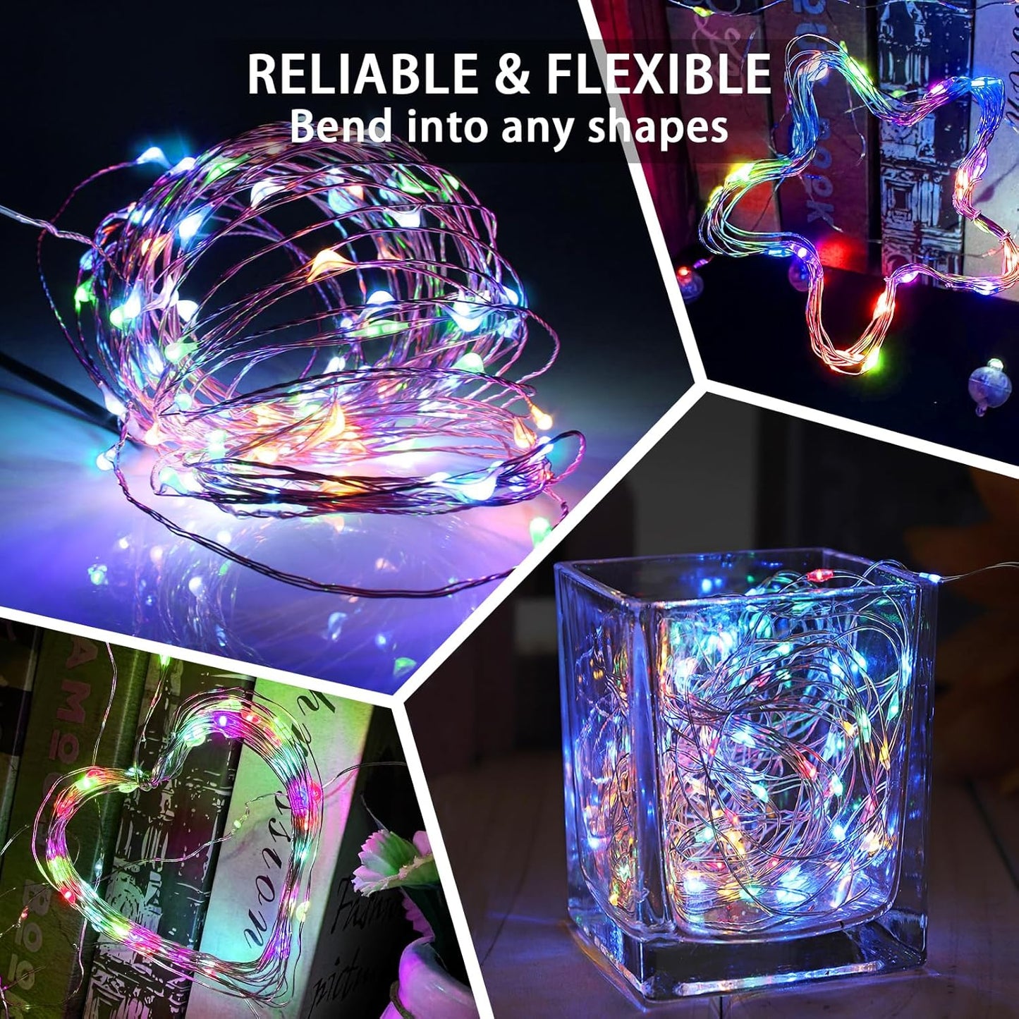 50 Pack Fairy Lights 7Ft 20 LED Twinkle String Lights 3 Modes Battery Operated Waterproof Firefly Starry for Mason Jar Party Wedding Christmas Valentines Day Table Centerpieces,Multicolor