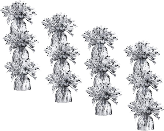 Silver Balloon Weights, Heavy Balloon Weight Pack of 12 Metallic Foil Weights for Balloons, Birthday Party & Wedding Table Centerpiece Ballon Weight 4.8’’ DIY Ballon Weights for Helium Balloons