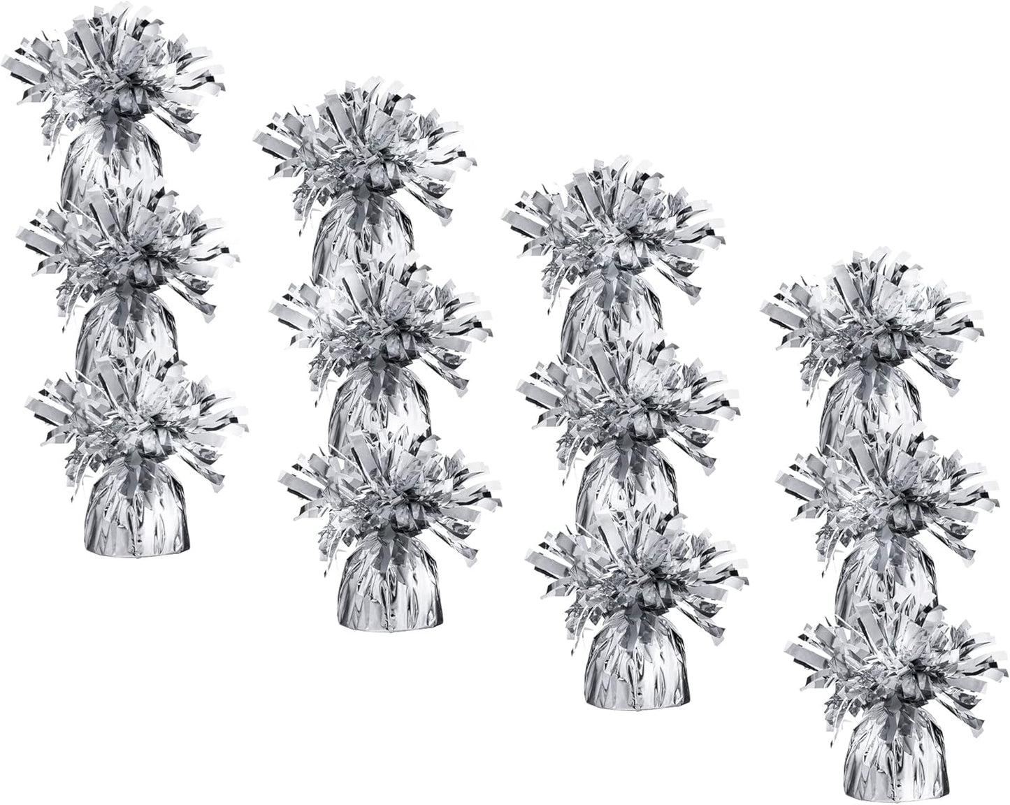 Silver Balloon Weights - Bulk Pack of 72 Heavy Metallic Foil Anchor Weights for Helium Balloons - 4.8'' Base for Bouquet Table Centerpieces & Cluster Floor Party Decorations