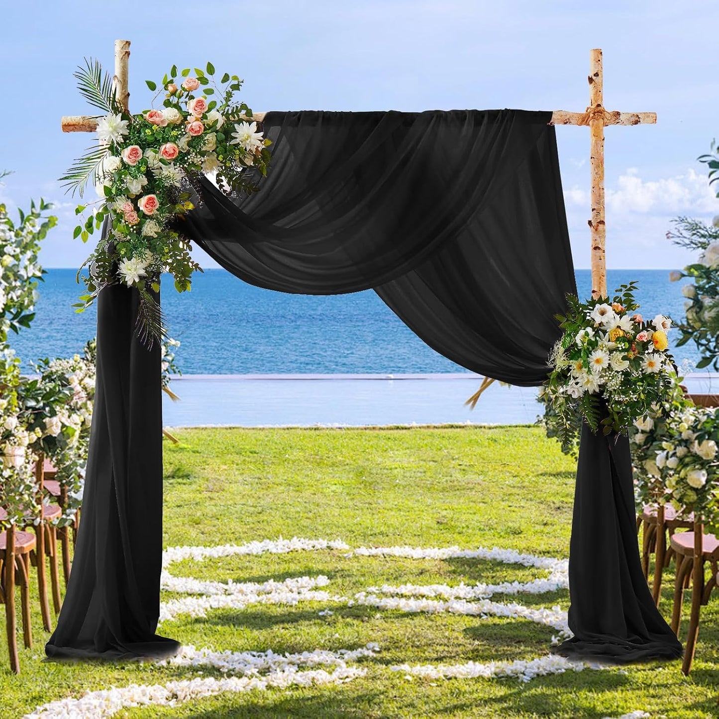 SiinvdaBZX 2 Panels Wedding Arch Draping Fabric 30" x 240" Black Polyester Chiffon Fabric for Multiple Occasions
