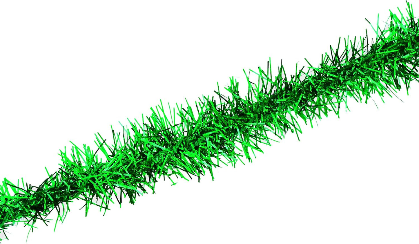 Mandala Crafts Green Tinsel Garland - Thin Metallic Foil Glitter Mini Garland for Christmas Tree, Party, Wedding Decor, and Holiday Decorations