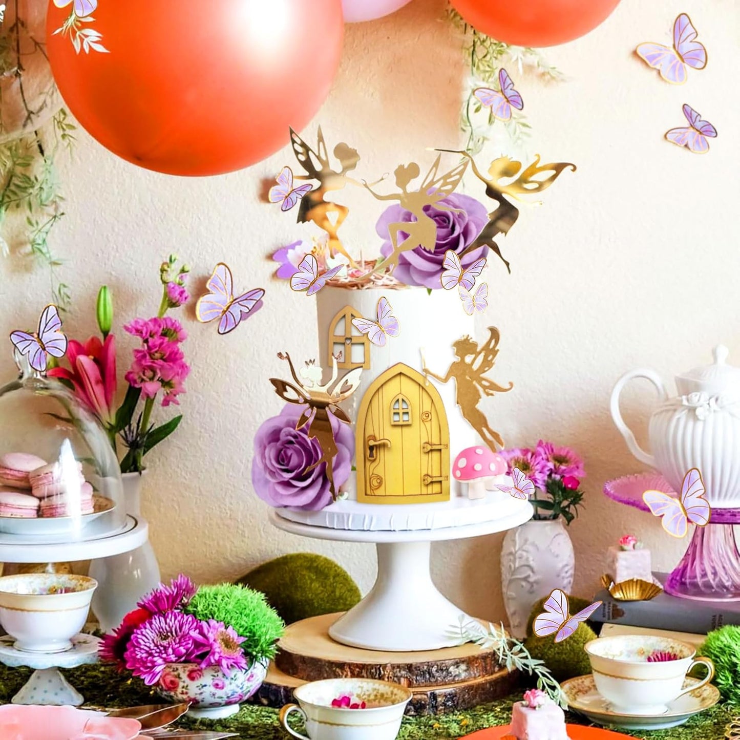 JeVenis Purple Fairy Cake Decoration Mushroom Cake Decoration Fairy Cake Decoration Garden Fairy Cake Decoration Flower Cake Decorations