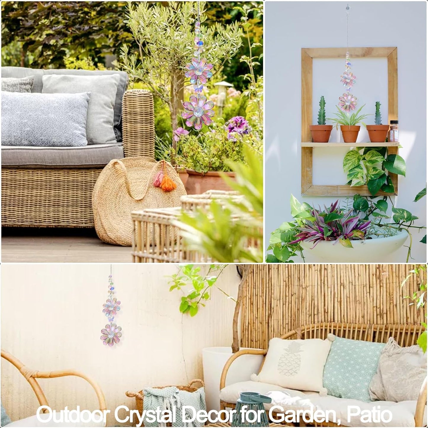 Crystal Flower Suncatcher Hanging Ornament, Rainbow Maker Window Sun Catcher Indoor Outdoor Patio Garden Decor (Purple)