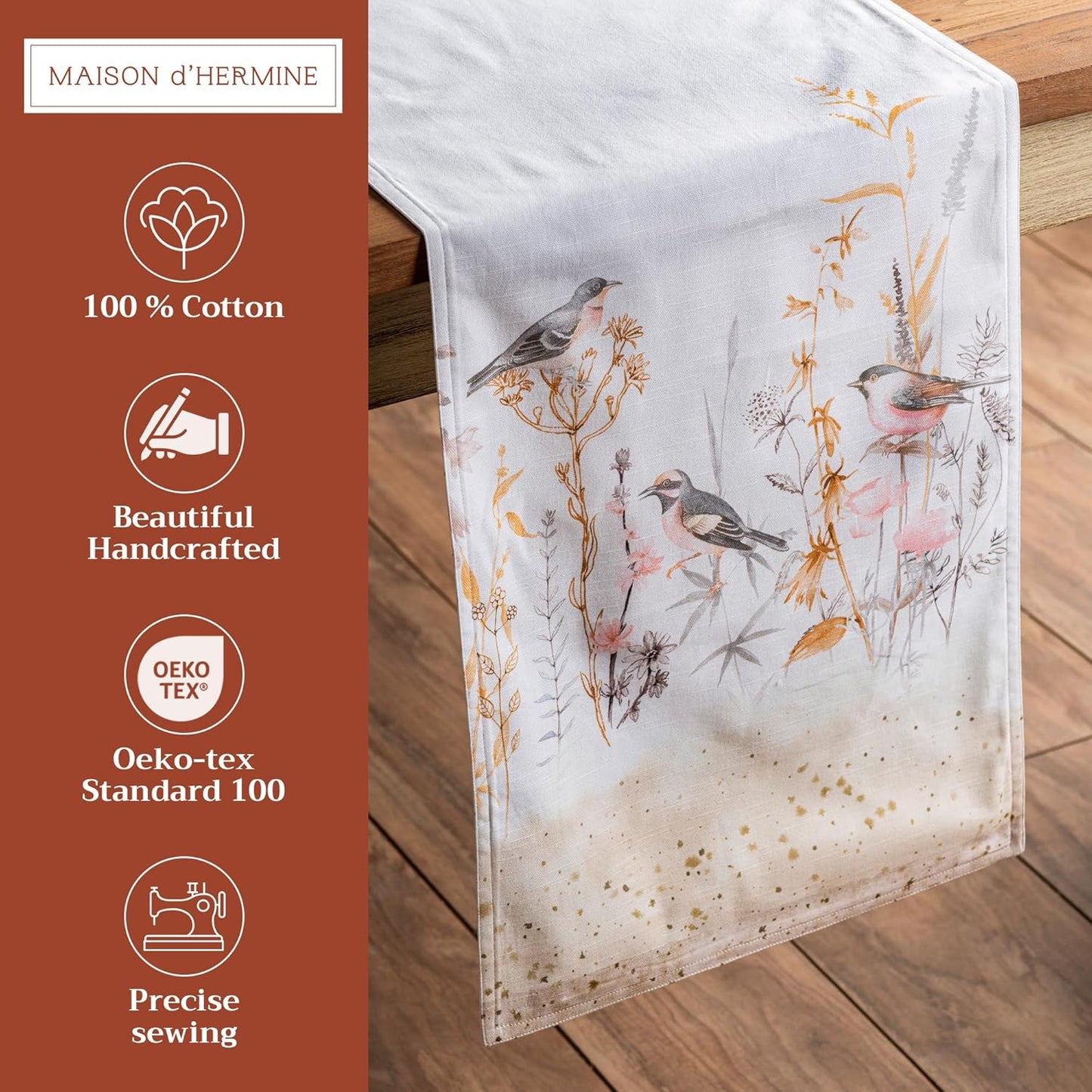 Maison d' Hermine Table runner 100% Cotton Double Layer Table Runners 72 inches long Decorative for Home Kitchen Dining Party Wedding Bridal Shower Spring Summer (Meadow Florals - Beige, 14.50" x 72")