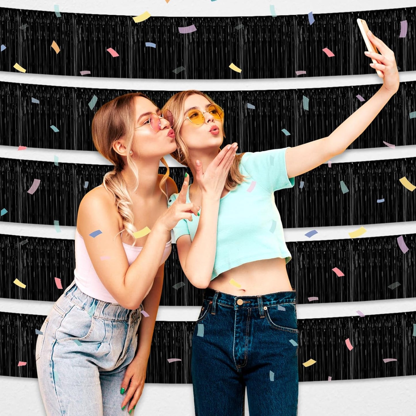 4 Pack 10 Feet Black Foil Fringe Garland Metallic Tinsel Streamers Banner Wall Hanging Curtain Backdrop for Parade Floats, Wedding, Graduate, Mother's Day, Birthday Party Decoration