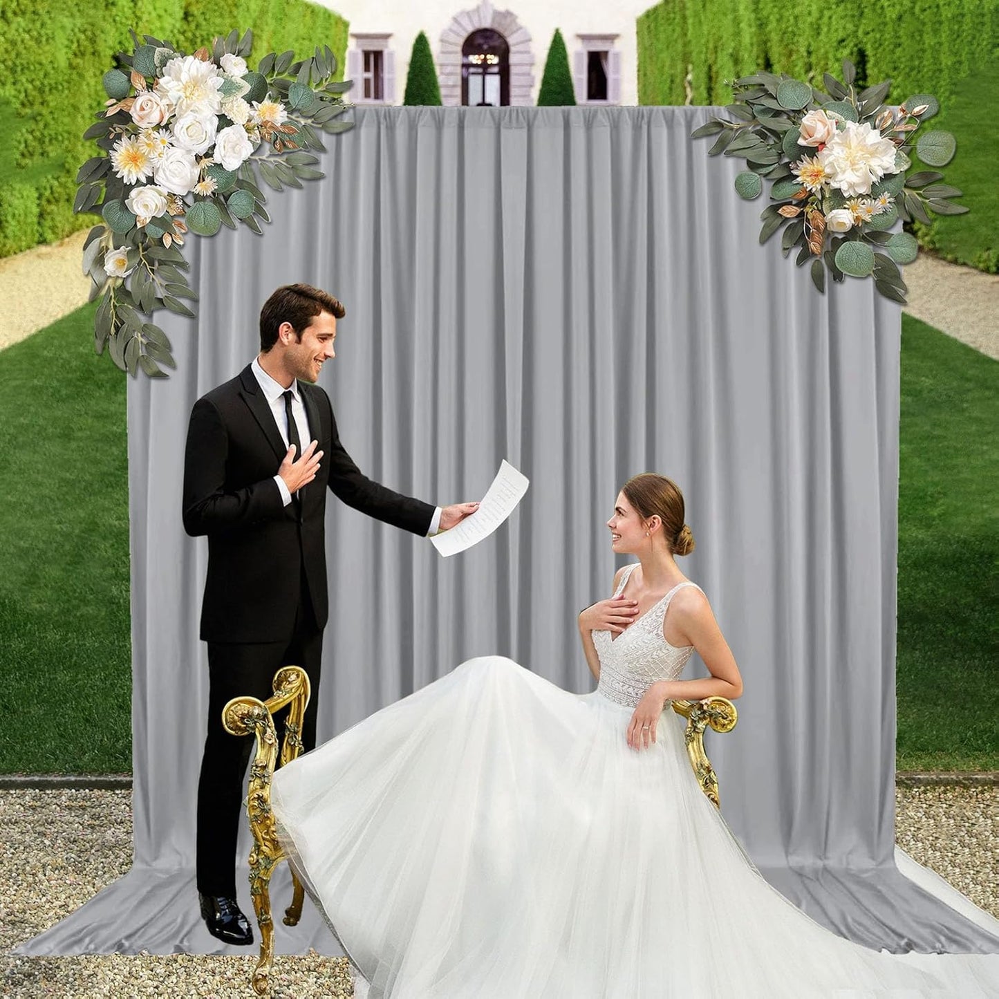 10ft x 10ft Dark Grey Backdrop Curtains for Parties, Fabric Satin Background Curtain with Rod Pockets for Weddings, Birthday, Baby Shower, Photography, Graduation Party Backdrop Drapes, 2 Panels