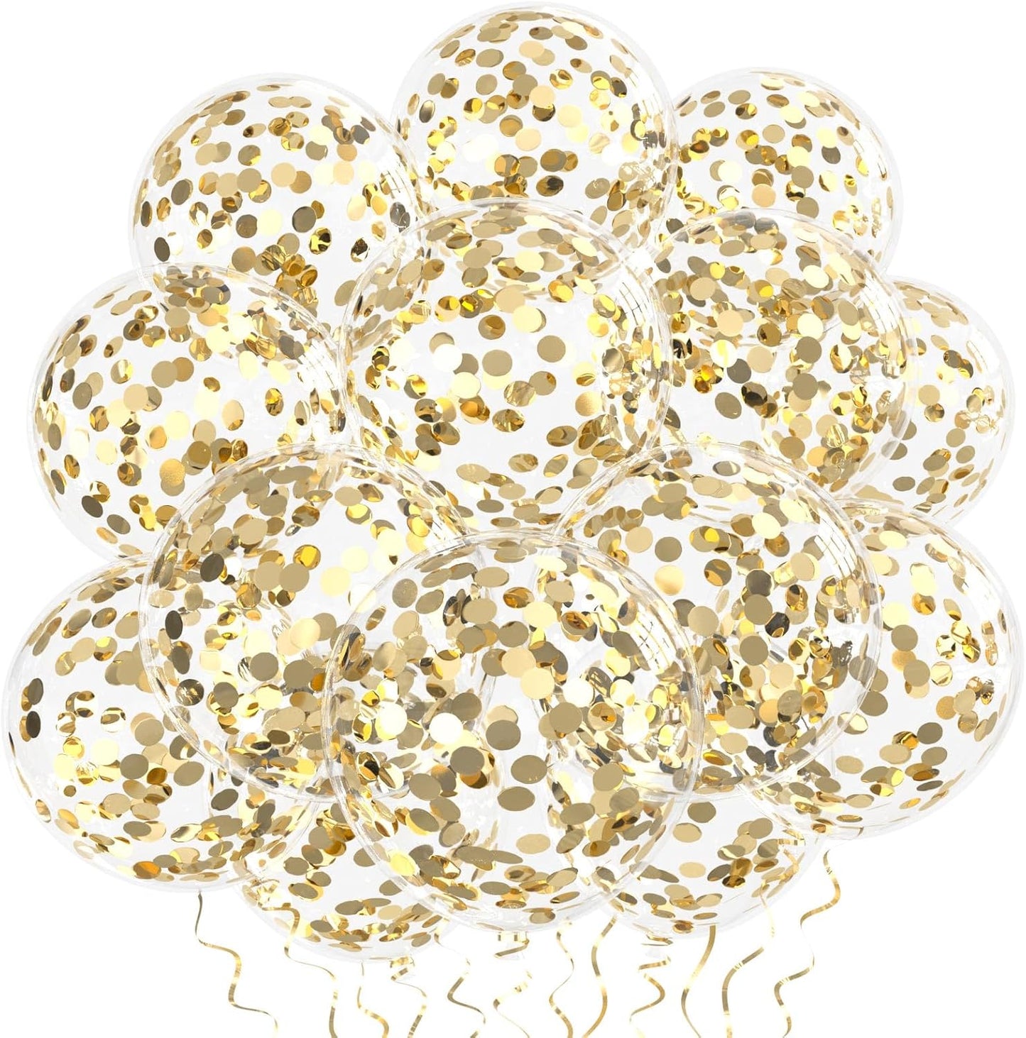 VHUWE Champagne Gold Confetti Balloons 25 Pcs, 12 Inch Thickened Clear Latex Balloon with Confetti Inside for Birthday Party Baby Shower Graduation Anniversary Engagement Decorations Supplies