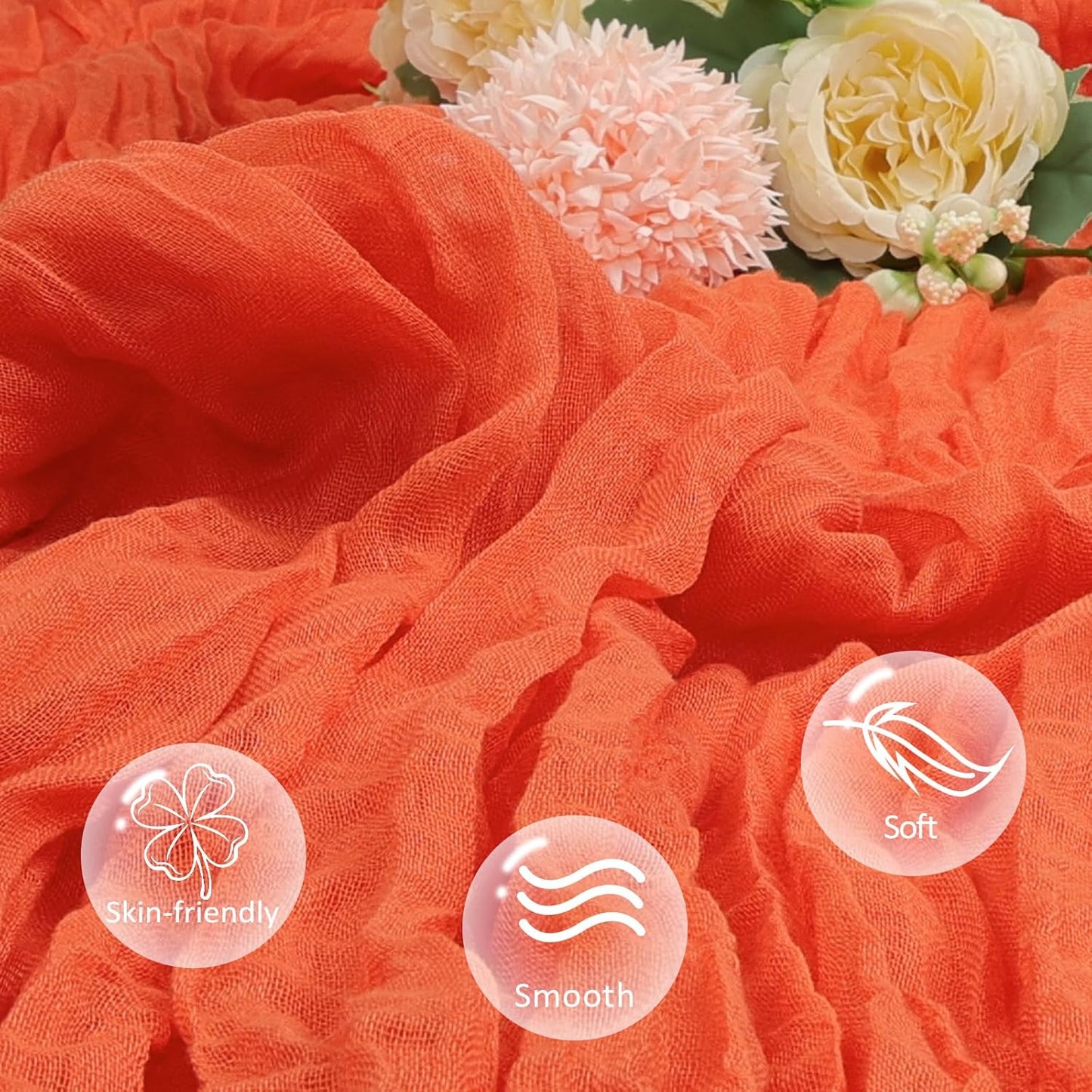 6 Pack Fall Thanksgiving Table Runner Orange 10ft Boho Gauze Fabric Cheesecloth Table Runner 35 x 120 Inch Rustic Sheer Runner for Wedding Home Décor Halloween Party Centerpiece Decorations