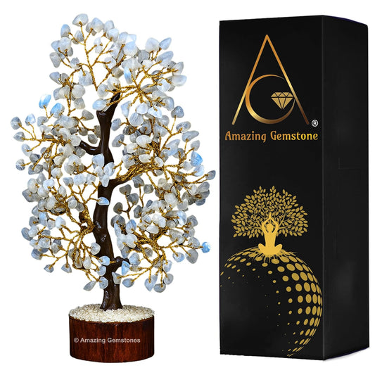 Amazing Gemstone Crystals and Healing Stones Birthday Gifts for Women - Rainbow Moonstone Crystal Tree of Life Home Decor Stocking Stuffers, Bookshelf, Room, Meditation Gift Unique Birthday Gifts