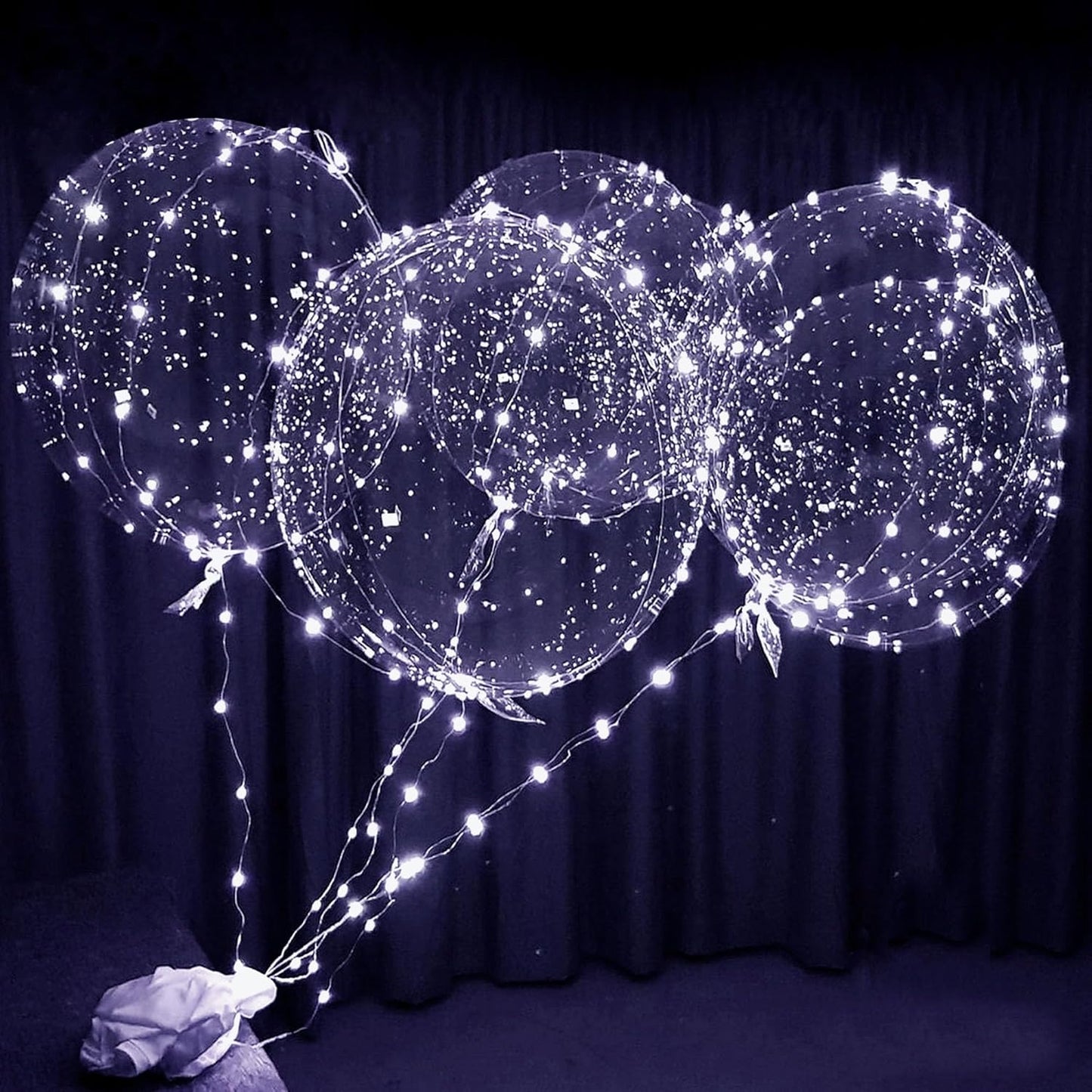 LED Light up Bobo Party Balloons kit 12 Pack-Clear 22 inchs white with Cell Batteries Included Great with Helium or air (cold white, 12 pack)