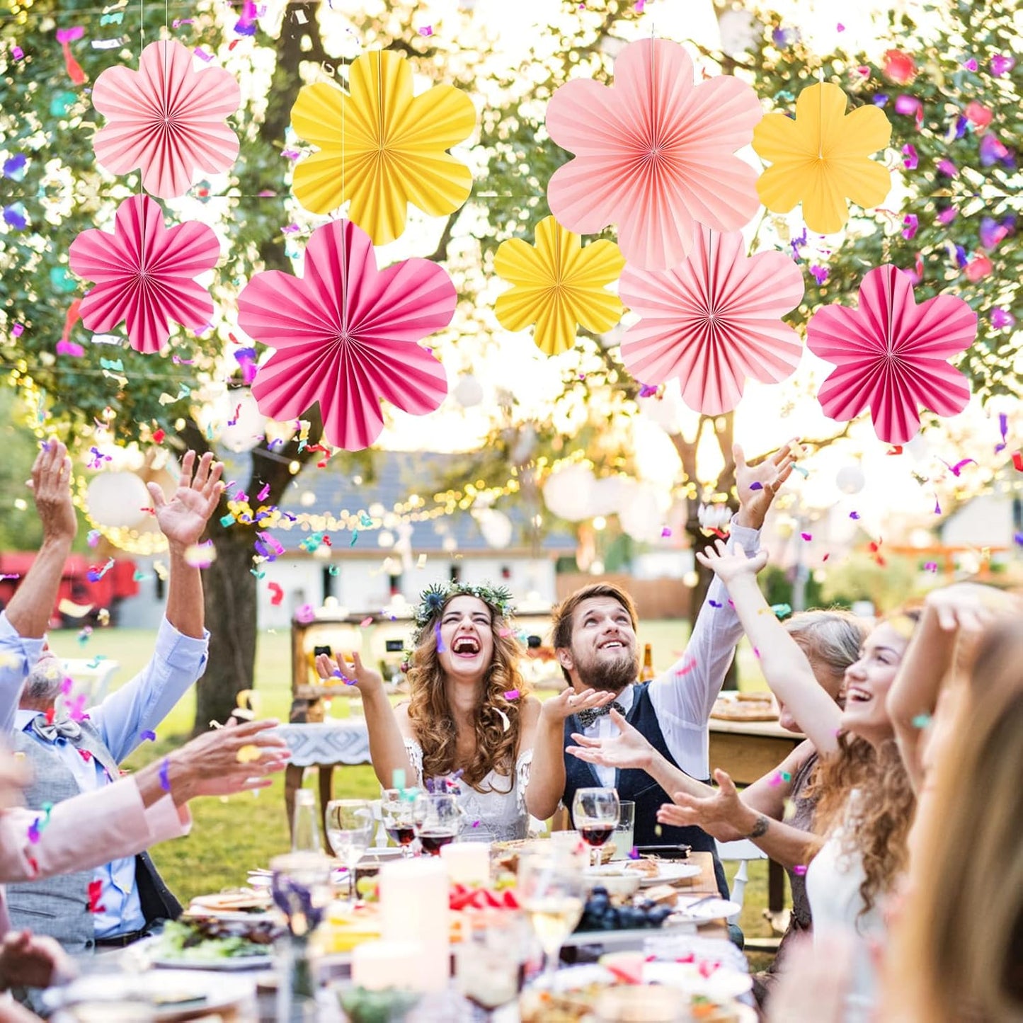 SUNBEAUTY 9 PCS Paper Flowers Decorations for Wall Paper Fans Classroom Decoration Paper Floral Backdrop Decor Paper Fans Decoration