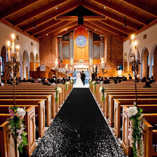 ShinyBeauty Aisle Runner Outdoor Wedding Aisle Runner for Wedding Sequin Aisle Runner Sequin Fabric Wedding Floor Runner Glitter Carpert Runner (4FTx30FT, Black)