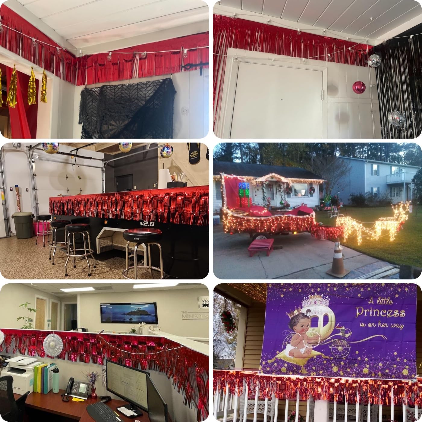 4 Pack Total 40 Feet Foil Fringe Garland Metallic Wall Hanging Drapes Tassel Skirting Tinsel Streamers Decorations for Parade Float Trailer Mardi Gras Party Birthday Wedding (Red)