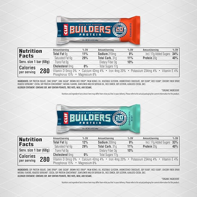 CLIF BUILDERS Protein Bars - Variety Pack - 20g Plant Based Protein - Gluten Free - Non-GMO - Low Glycemic - No Artificial Sweeteners - 2.4 oz. (12 Count)