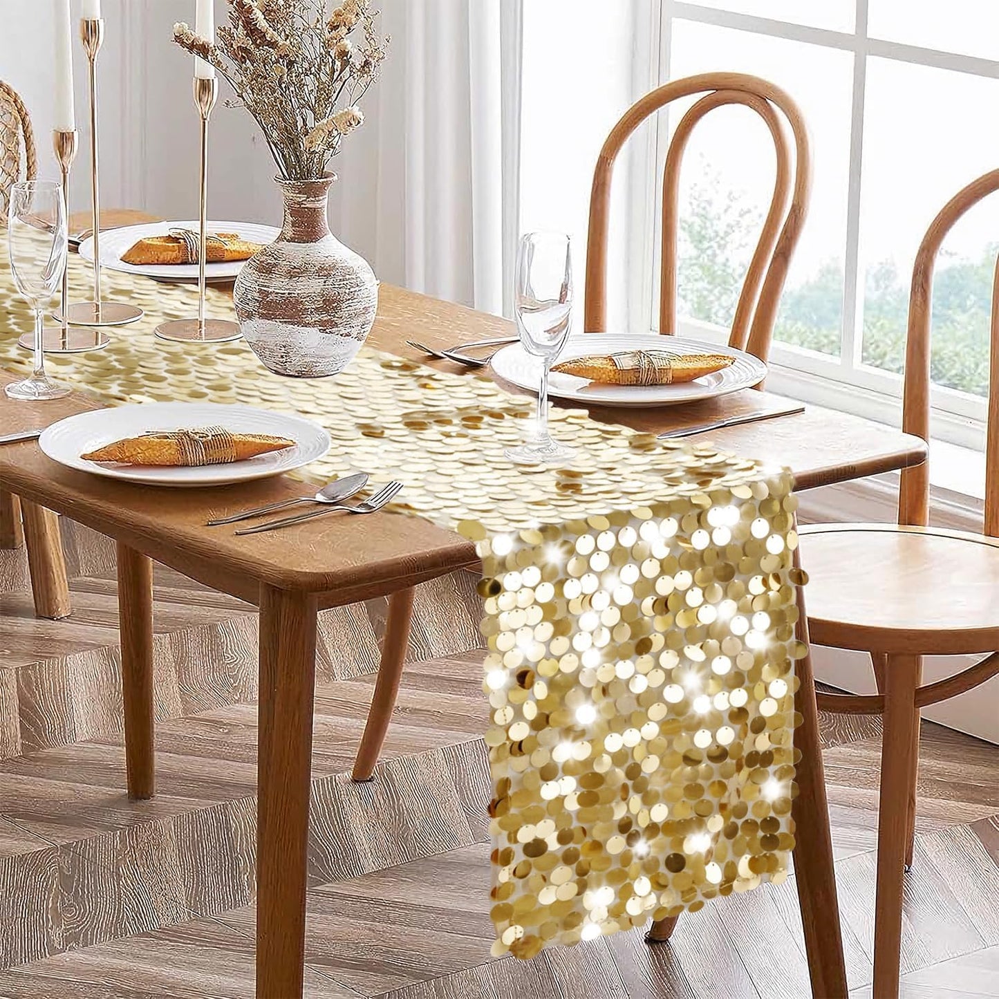 VHH Sequin Table Runner 12 x 108 inches Gold Table Runner, Glitter Runner for Party Wedding Birthday, Party Spring Easter Rustic, Birthday Supplies Decorations (1 Pack).