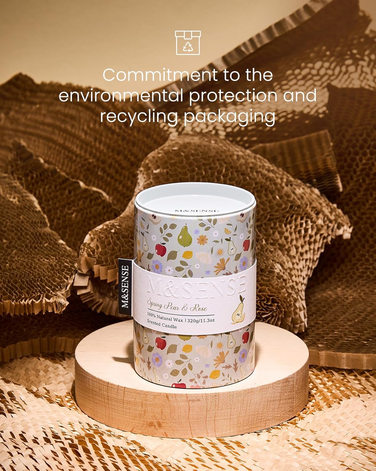 M&SENSE Spring Pear Rose Scented Candle, Medium Jar Candle 11.3oz Natural Soy Wax for Home Scented, Floral Candles Gift for Spring Holiday, Up to 70 Hours Burning Long-Lasting Fragrance