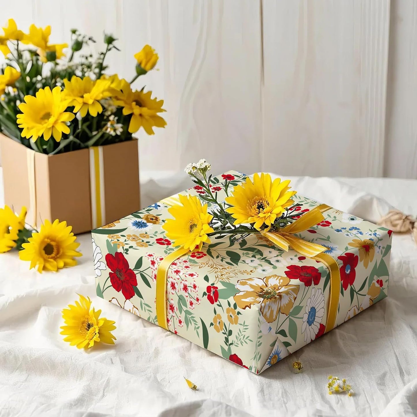 WRAPAHOLIC Floral Wrapping Paper Roll - Mini Roll - 17 Inch x 9.8 Feet - Wild Flower Wrapping Paper, Perfect for Girls Women Birthday, Wedding, Bridal Shower