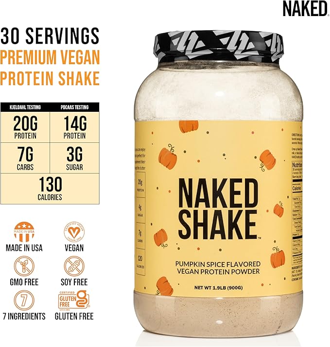 NAKED Shake - Pumpkin Spice Protein Shake - Flavored Plant Based Protein with Mct Oil - Gluten-Free, Soy-Free, No Gmos Or Artificial Sweeteners - 30 Servings