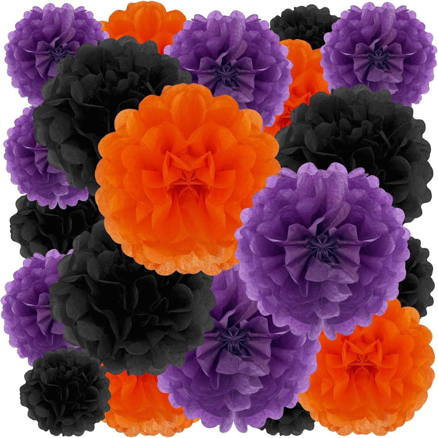 Tissue Paper Pom Poms, Black Orange Purple Tissue Paper Flowers, Hanging Flower Balls for Weddings Fiesta Parties Birthday Baby Showers Classroom Bridal Shower Decoration (18Piece Set-6/10/12/14Inch)