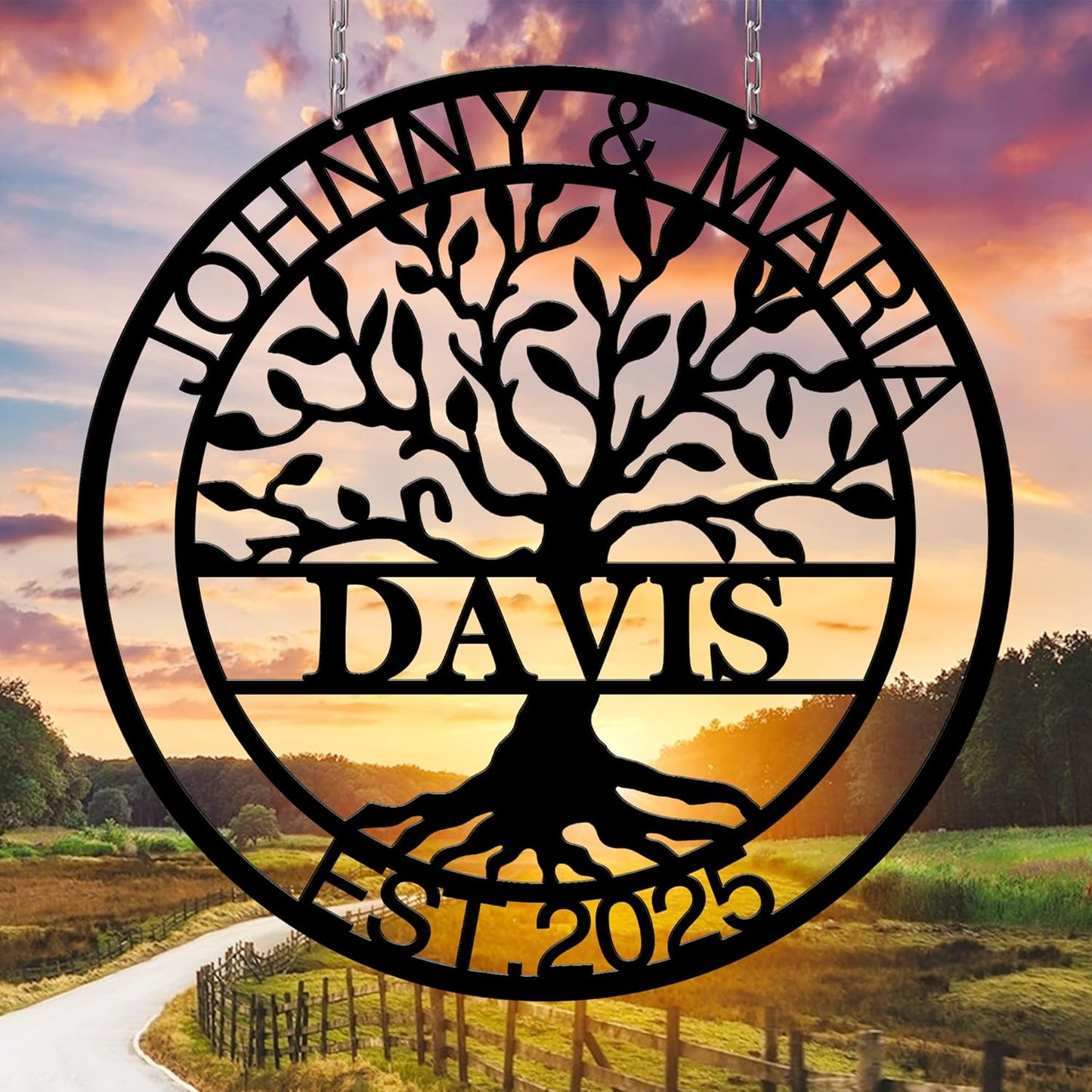 Personalized Wedding Gift for Couple, Custom Metal Tree of Life Wall Art Sign, Outdoor Monogram Family Last Name Decor Sign, Christmas Valentine's Day Housewarming Gifts