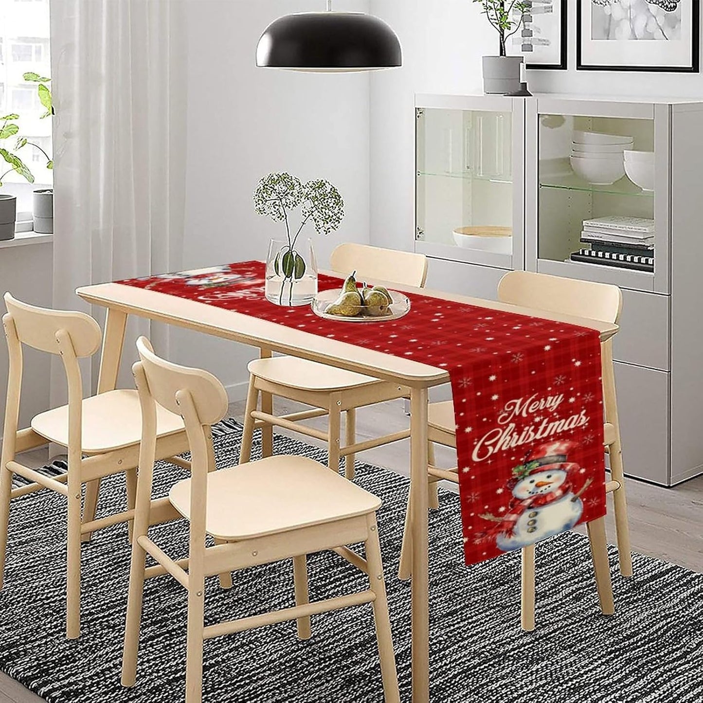 Christmas Table Runner,Christmas Snowman Snowflakes Winter Seasonal Table Cloth Kitchen Dining Table Decoration for Home Party Decor 13x90 Inch