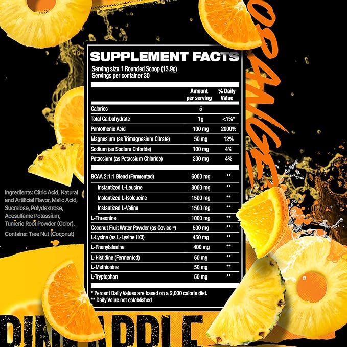 HOSSTILE SILO[9] Essential Amino Acids, EAA & BCAA Powder, Electrolyte Hydration Support, Enhance Muscle Growth & Recovery, Pre or Post Workout Drink, Orange Pineapple, 30 Servings