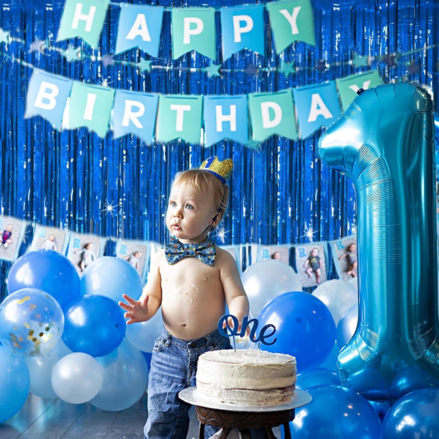 Tinsel Curtain Party Backdrop Blue Birthday Decorations 5 Packs Glitter Foil Fringe Curtain Party Decor Streamers Photo Booth for Birthday Christmas Wedding Halloween Graduation Decorations