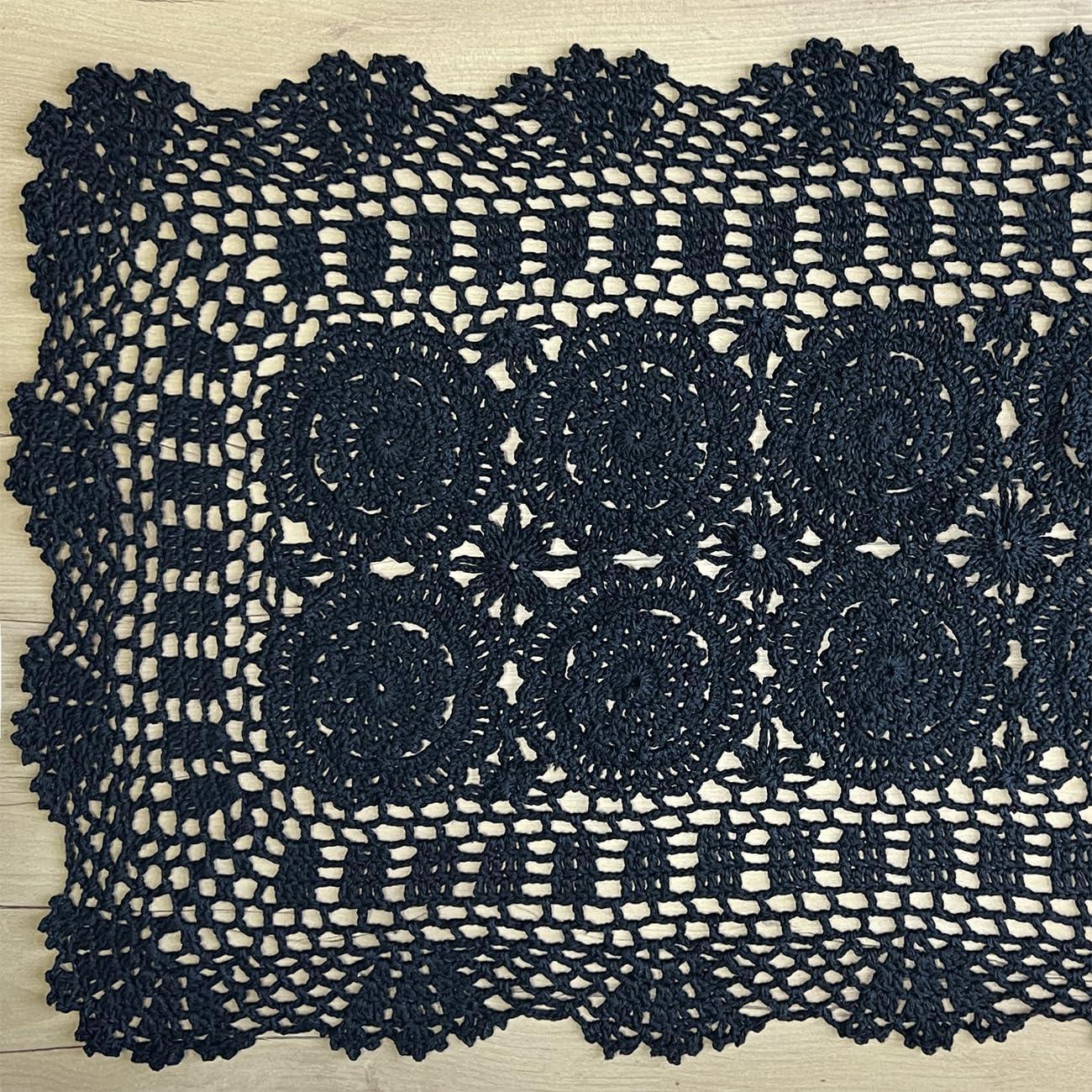 Phantomon Lace Table Runner Rectangular Table Cover Cloth Handmade Crochet Floral Placemats 100% Cotton (Floral Black, 15x28Inch)