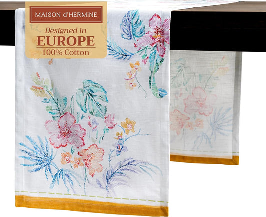 Maison d' Hermine Table Runner 100% Cotton Single Layer Table Runners 108 inches Long Decorative for Home Kitchen Dining Party Wedding Bridal Shower Spring Summer (Paradise Island, 14.50" x 108")