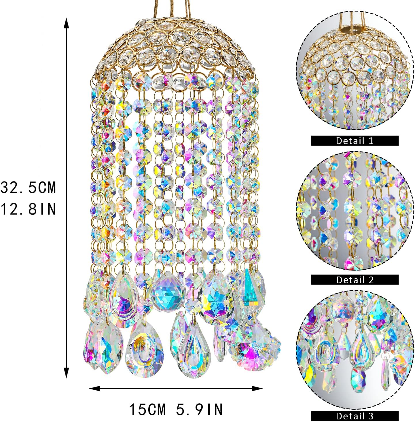 Crystal Chandelier Wind Chimes Suncatcher Pendant, Aurora Light Catcher for Window Indoor Outdoor Ornament, Gift for Mothers Day Christmas Day