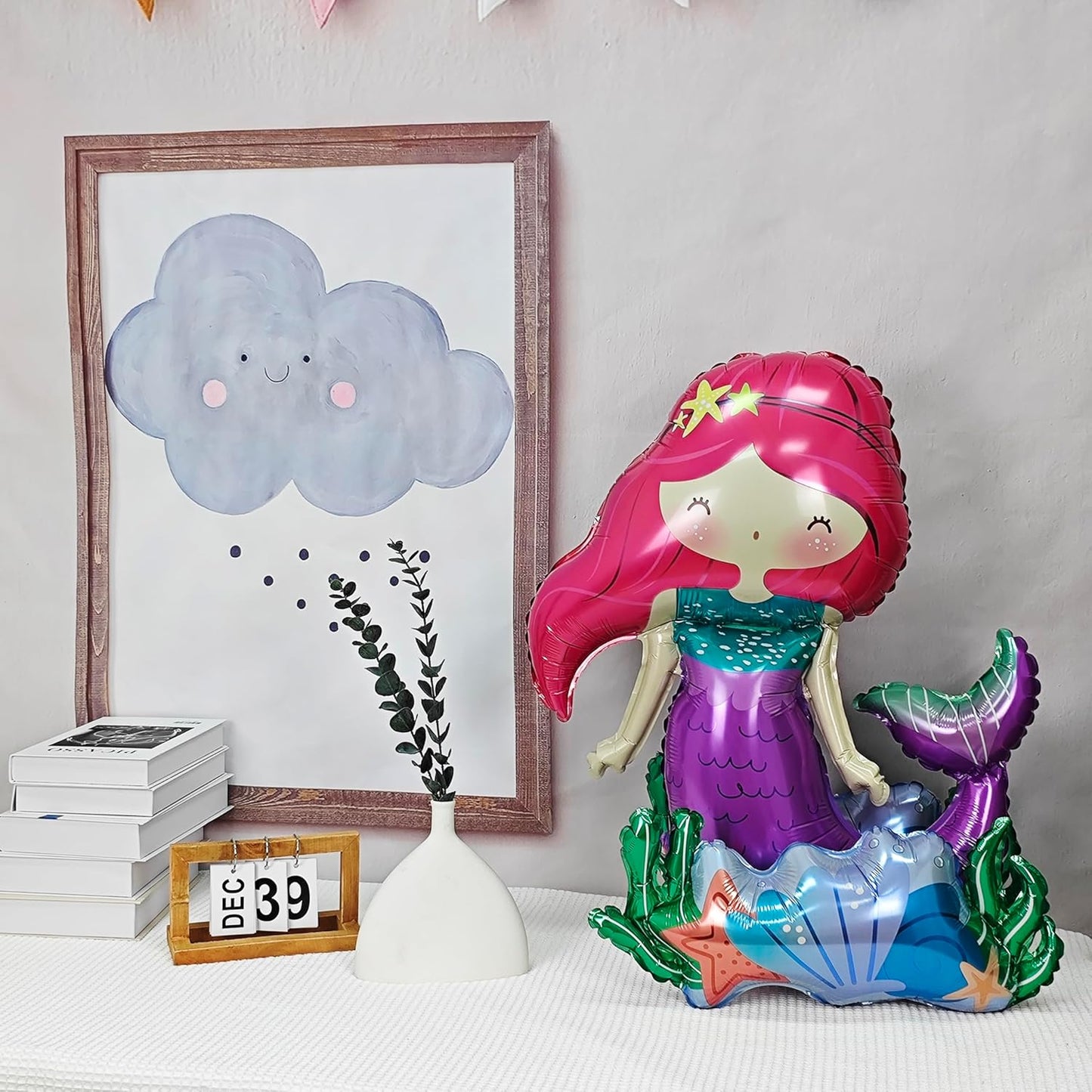 Self Standing mermaid birthday balloon mermaid foil balloon Ocean Balloon for Girls Under The Sea Little Mermaid theme Birthday Party Baby Shower Birthday Decoration Supplies